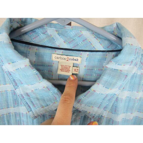 Carbon2Cobalt Men's Blue Sea Change Chambray Plaid Button Up LS Shirt Size XLT - Picture 2 of 7